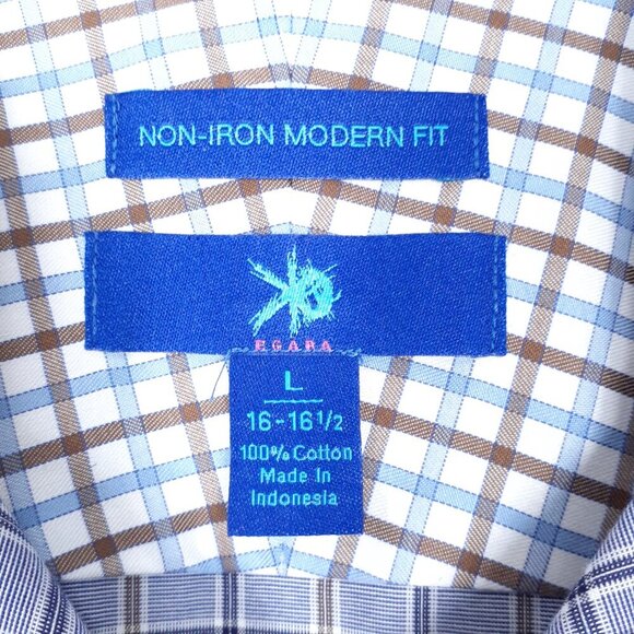 Egara Mens Button Up Shirt L Non Iron Modern Fit Blue Plaid 403 - Picture 3 of 5